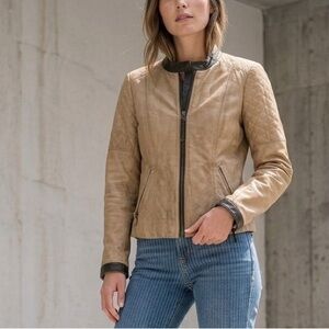 Vintage Blink by Danier Taupe Quilted Genuine Leather Zip Up Moto Jacket XXS